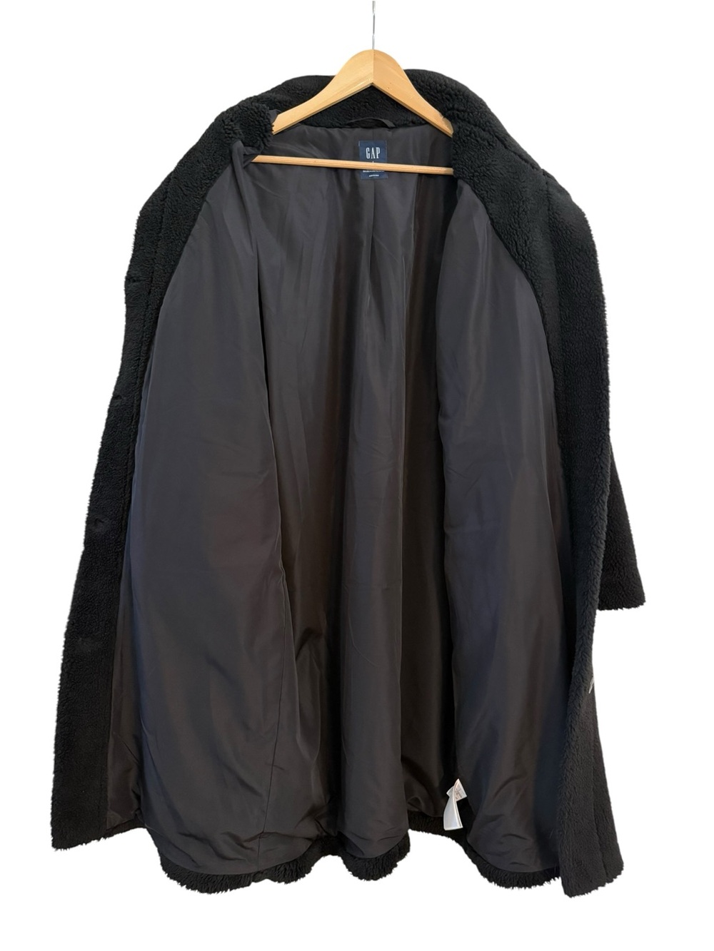 GAP Long Sherpa Coat Black Teddy Women’s Size Large 742102 - Picture 7 of 12